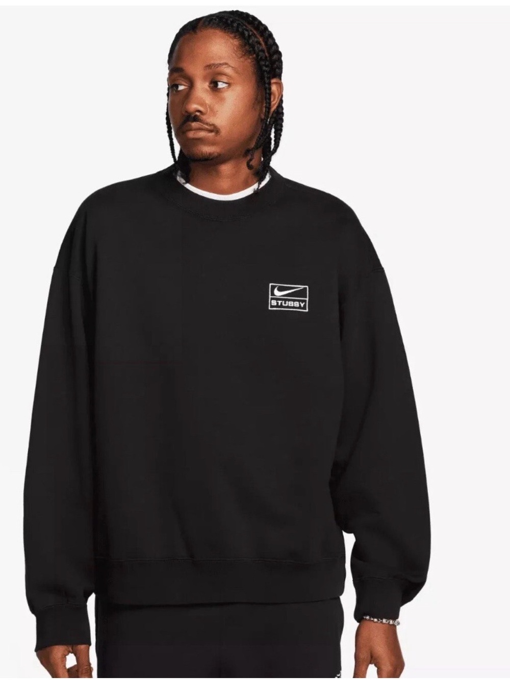 Men’s Black Nike x Stüssy Wash Crew Fleece Sweatshirt Pullover Size Large